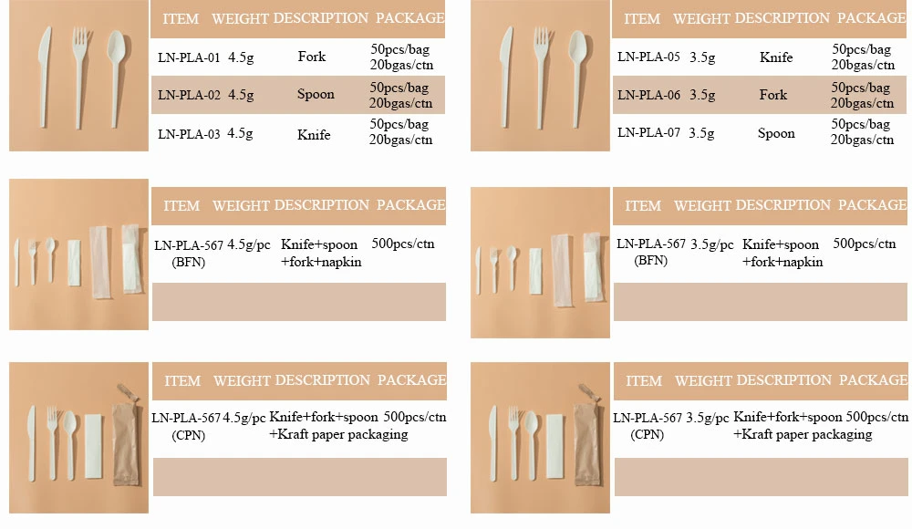 PLA Disposable Cutlery, 100% Biodegradable and Compostable