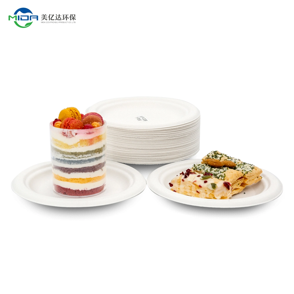 Disposable Dinnerware Compostable 6 Inch Paper Round Plates Party Bagasse Biodegradable Disposable Plate